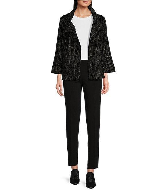 Ali Miles Knit Stretch Jacquard Collared 3/4 Sleeve Jacket Product Image
