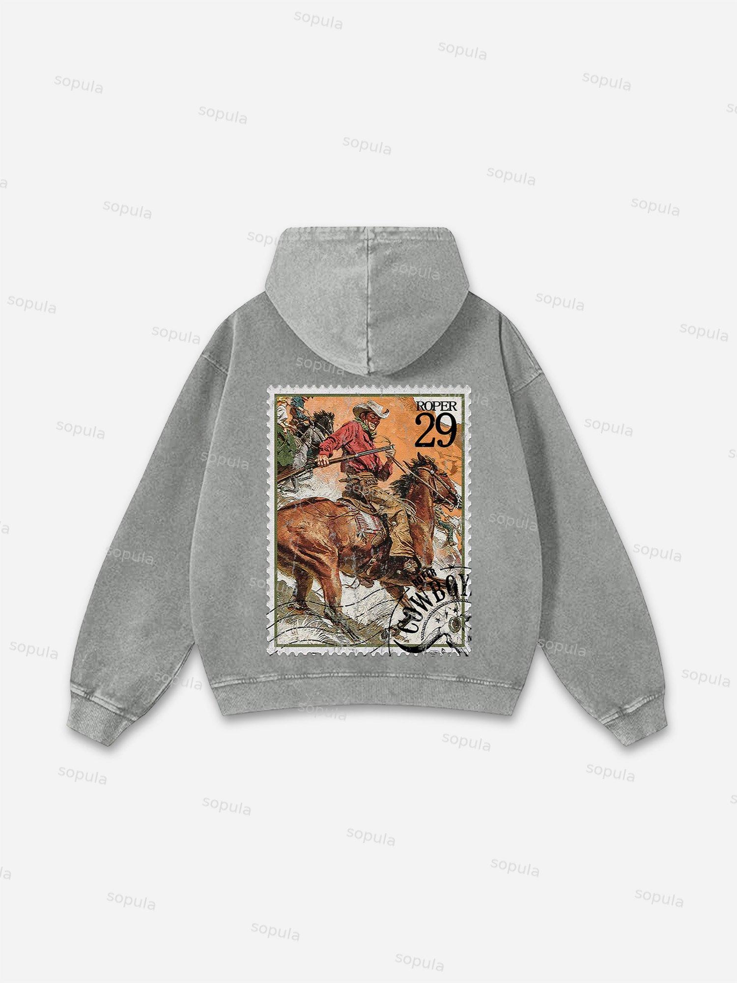 Rodeo Cowboy Stamp Print Washed Hoodie Product Image