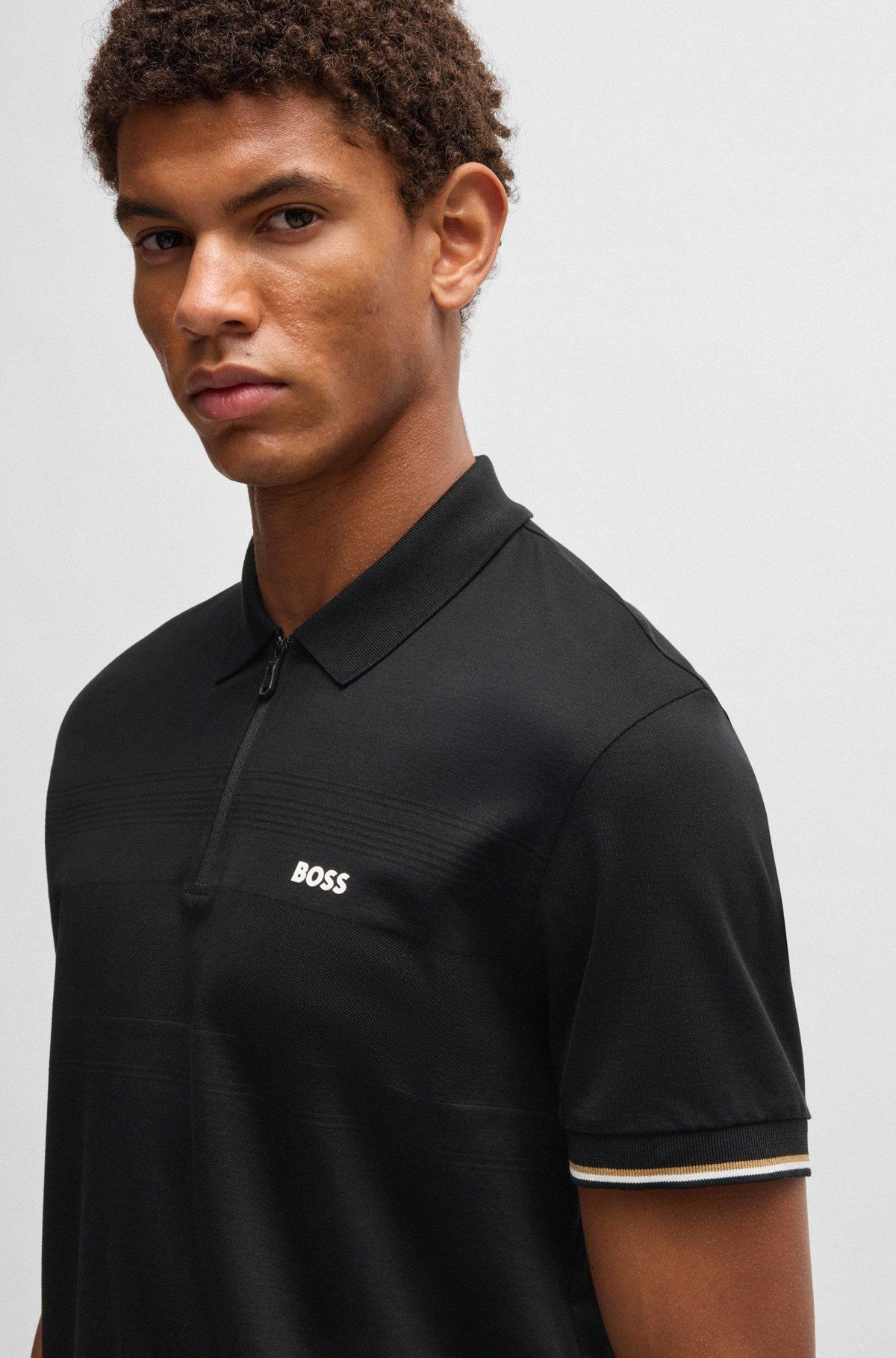 Structured-cotton polo shirt with zip neck Product Image