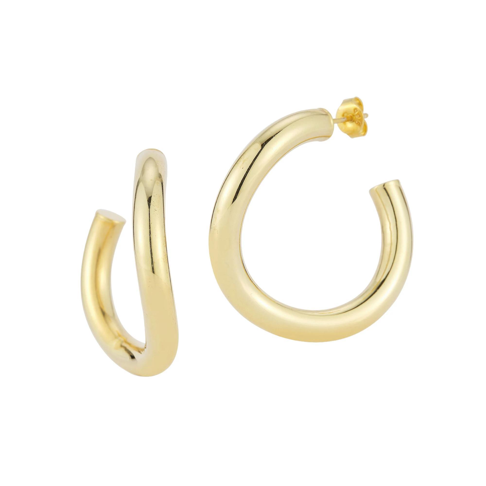 Sunkissed Sterling 14k Gold Over Large Wave Tube Hoop Earrings, Womens, Yellow Gold Tone Product Image