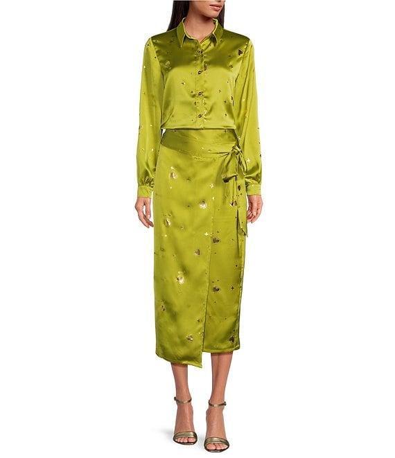 Never Fully Dressed Jaspre Lime Hearts Wrap Midi Skirt Product Image