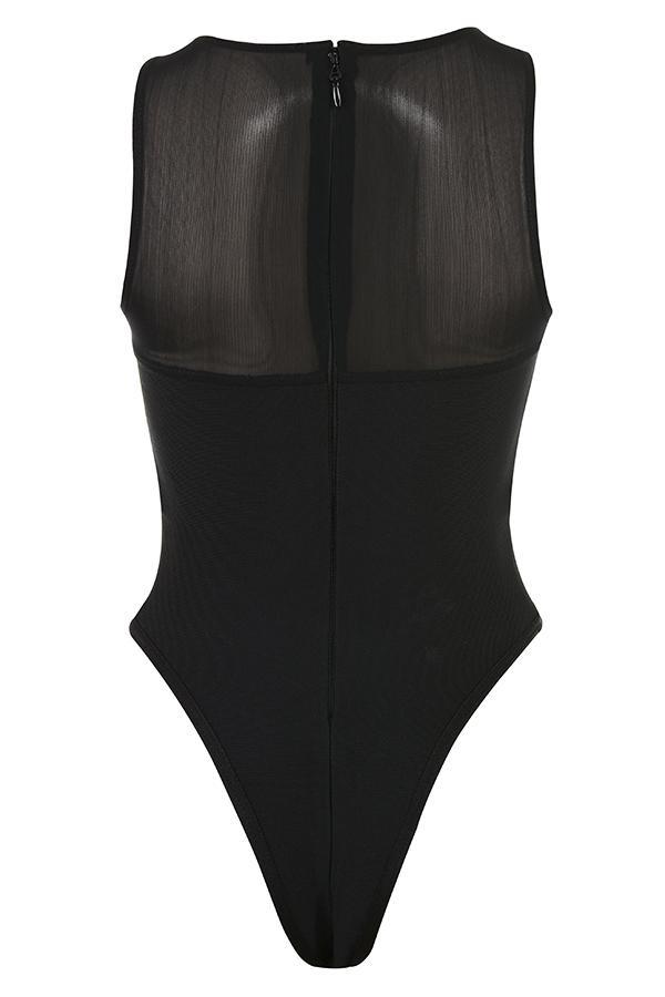 Chiara Black Sleeveless Bandage Bodysuit Product Image