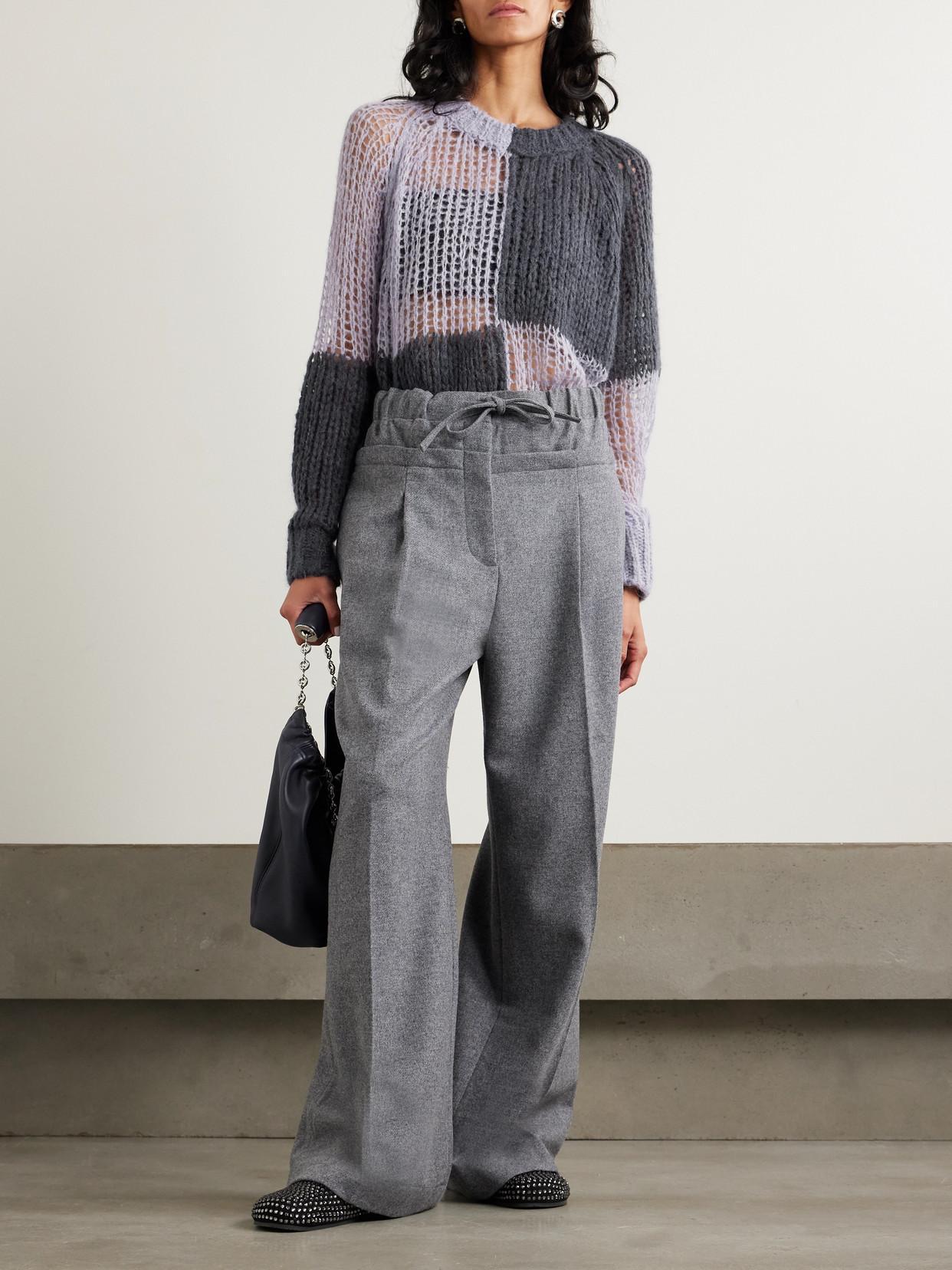 JW ANDERSON Layered Pleated Wool-flannel Pants In Gray Product Image