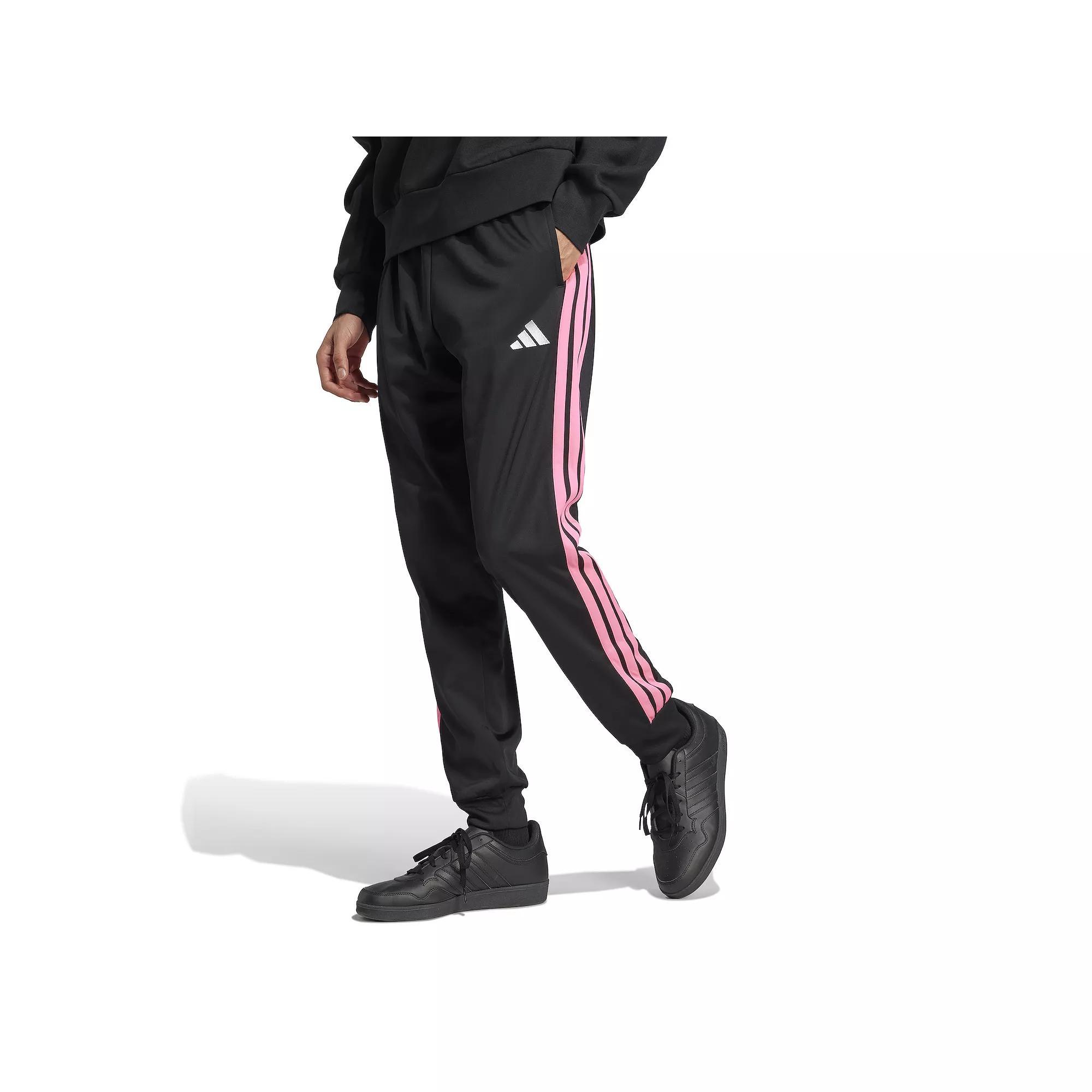 Big & Tall adidas 3-Stripes Tricot Tapered Track Pants, Men's, Size: Large Tall, Black Lucid Pink Product Image