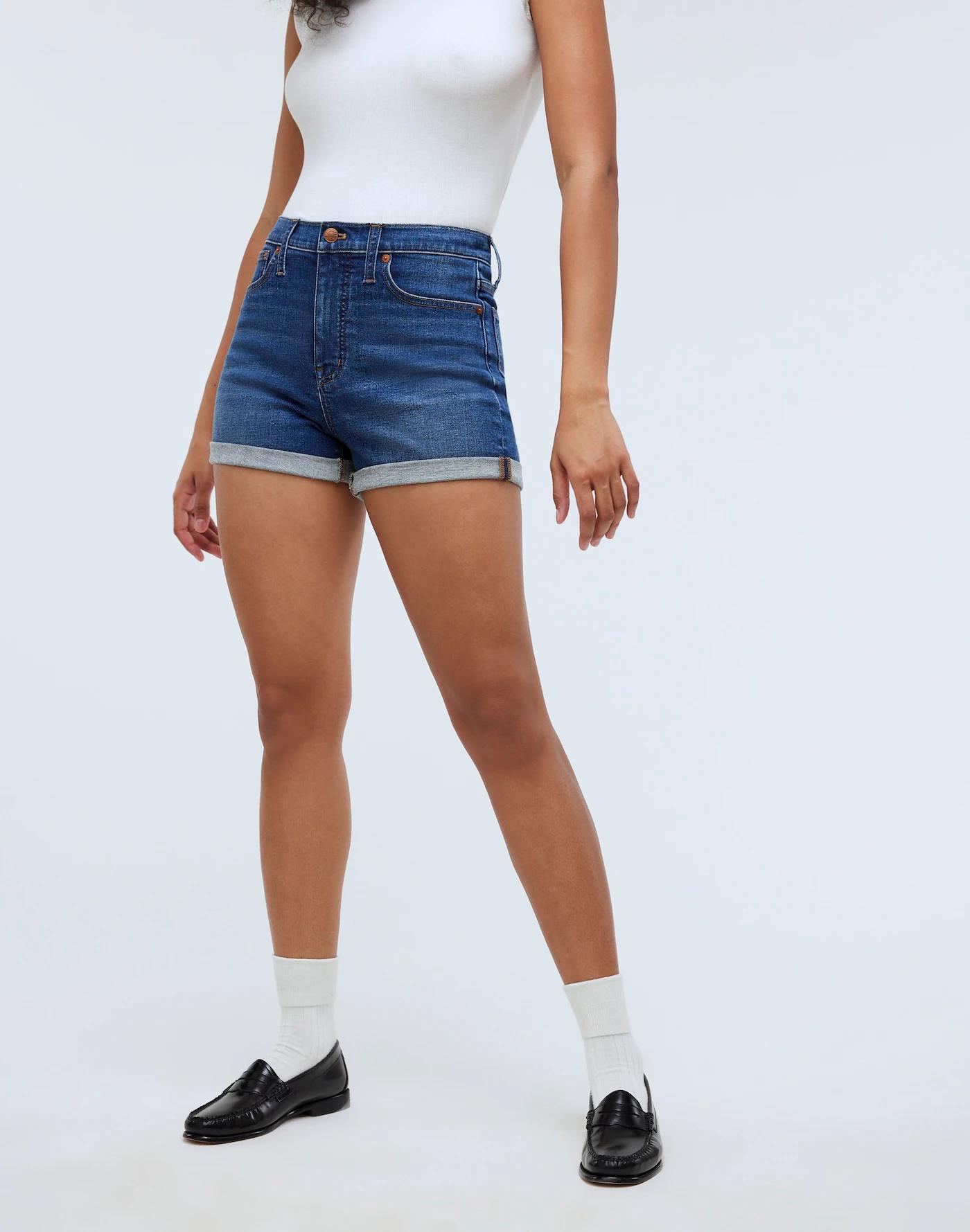 High-Rise Denim Shorts in Karnes Wash Product Image