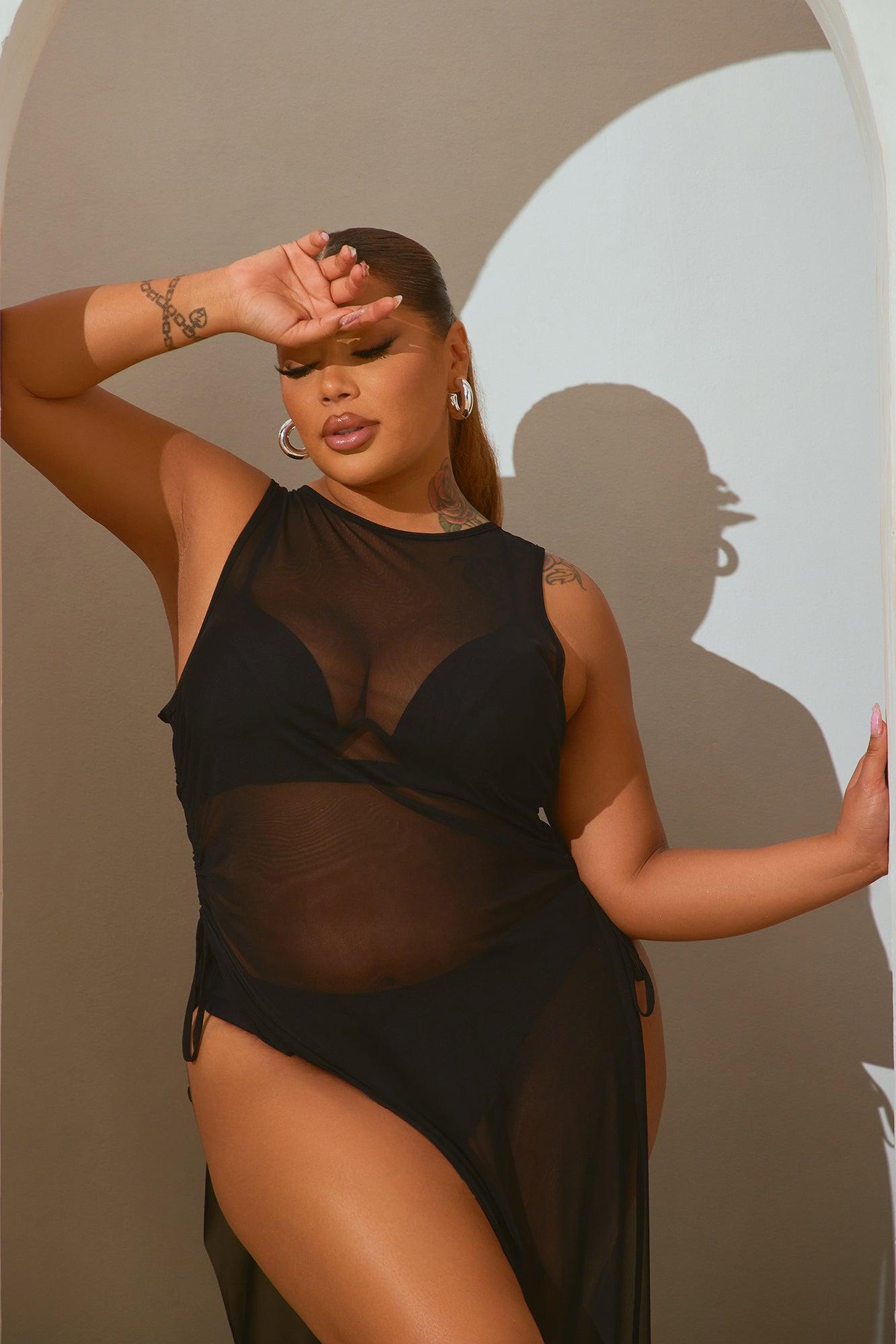 Summer Bae Ruched Mesh Cover Up Maxi Dress - Black Product Image