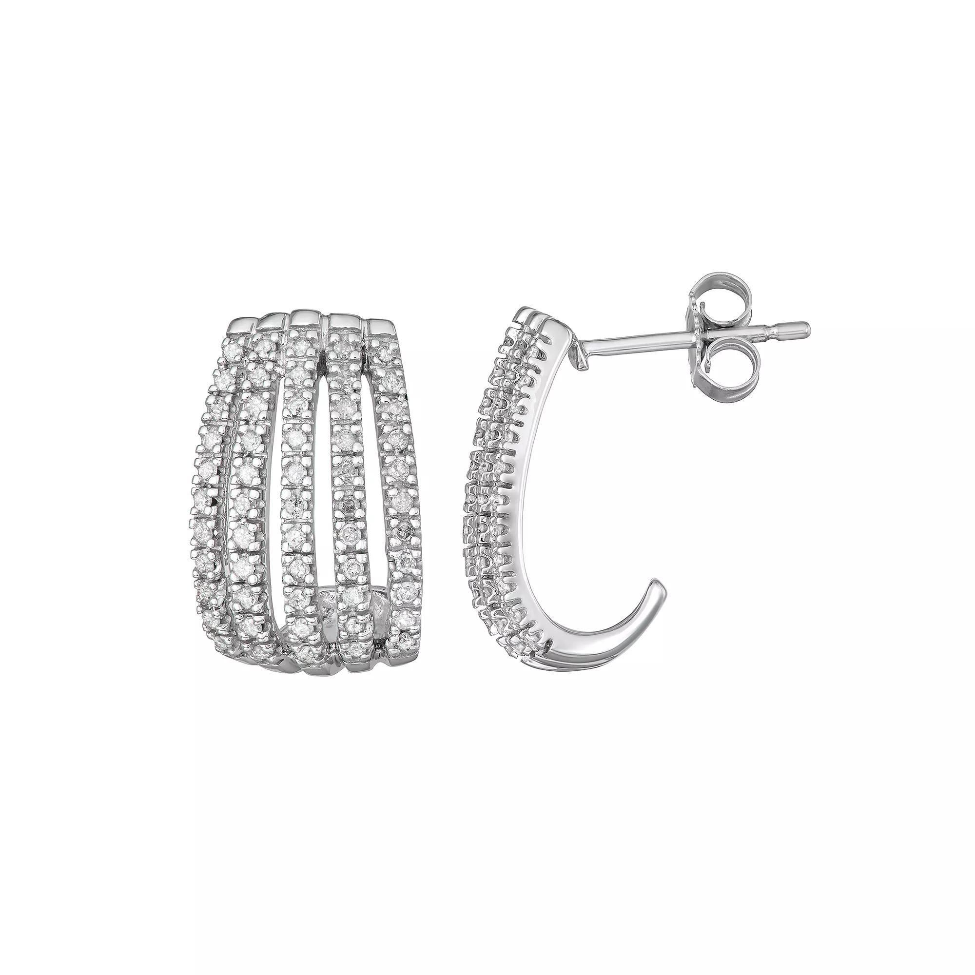 10k White Gold 1/2 Carat T.W. Diamond Multi Row J-Hoop Earrings, Women's, 10k Whgold Product Image