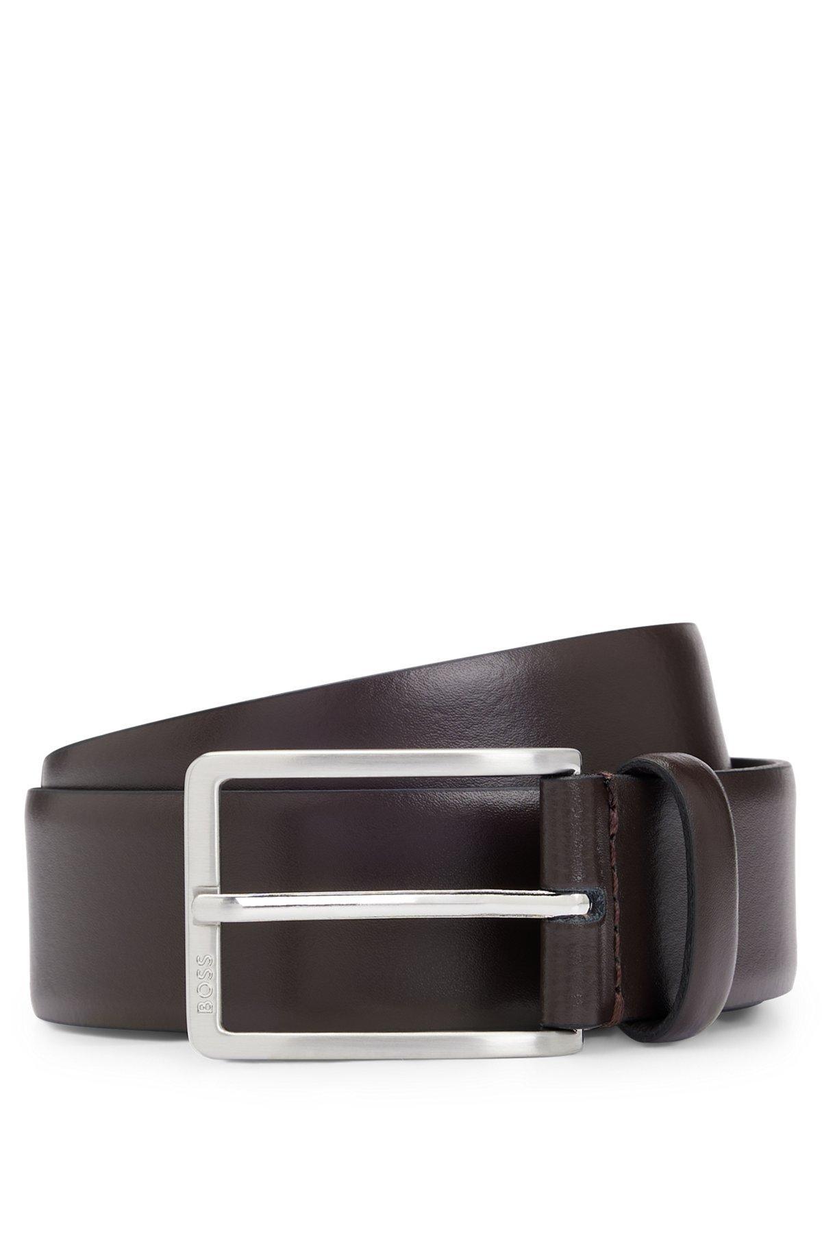 Italian-made leather belt with engraved-logo buckle Product Image