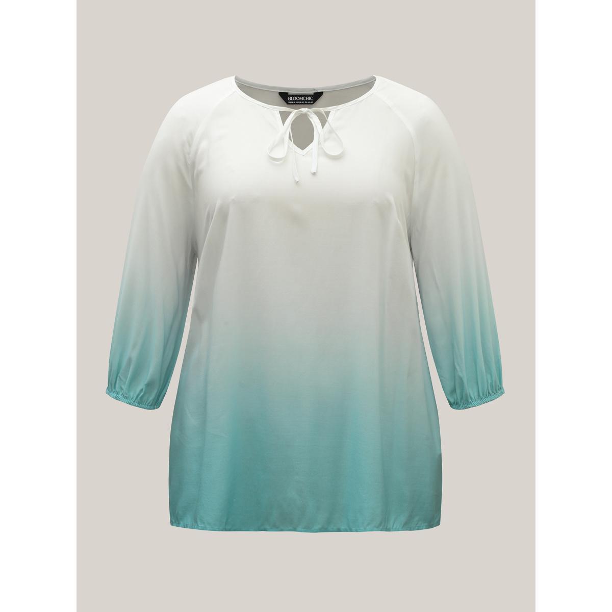 Plus Size Malachitegreen Tie-Dye Rayon Neck Tie Blouse Women Elbow-length sleeve V-neck Vacation Blouses BloomChic 30/6X Product Image