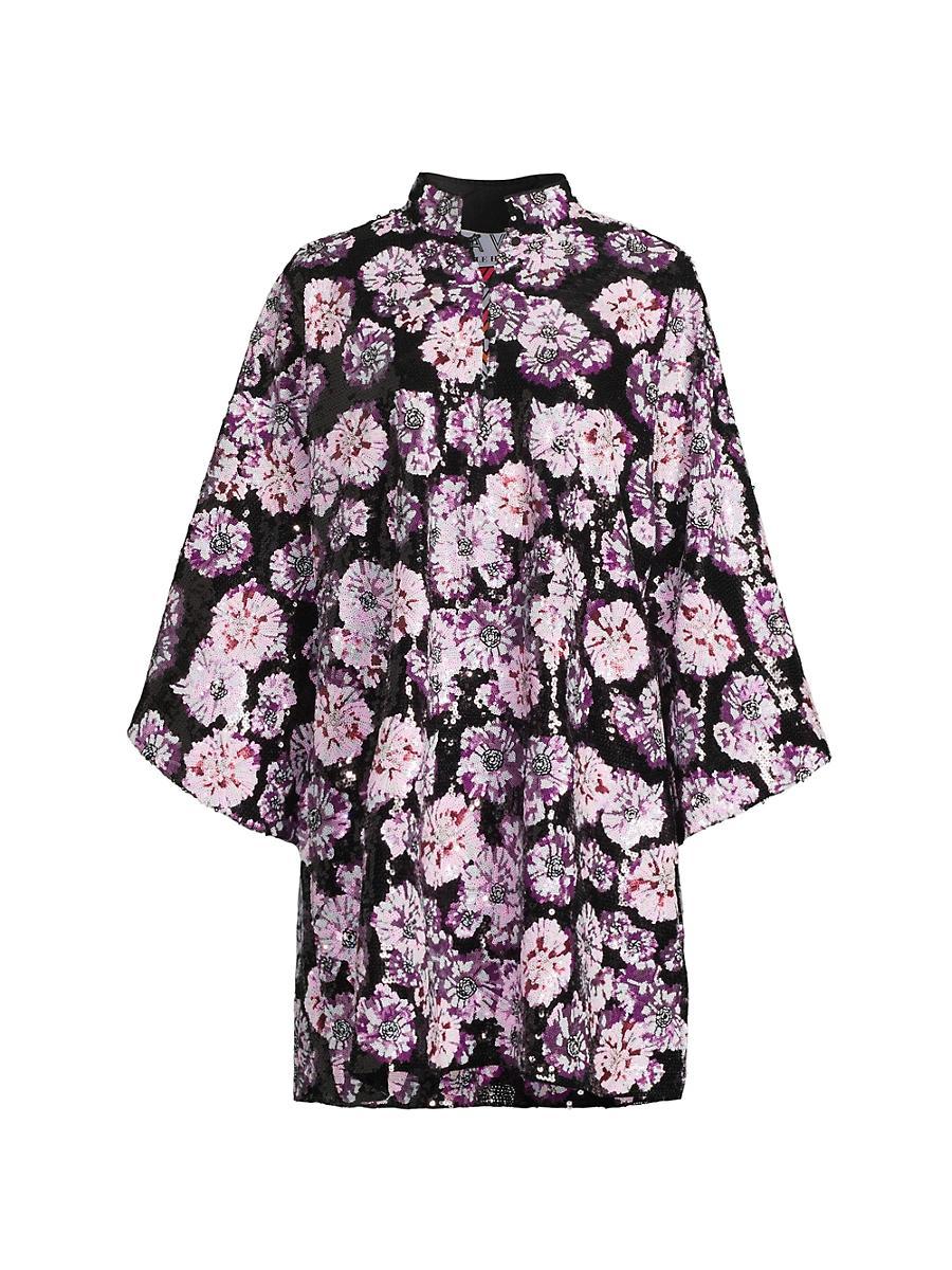 Womens Floral Sequined Mini Caftan Product Image