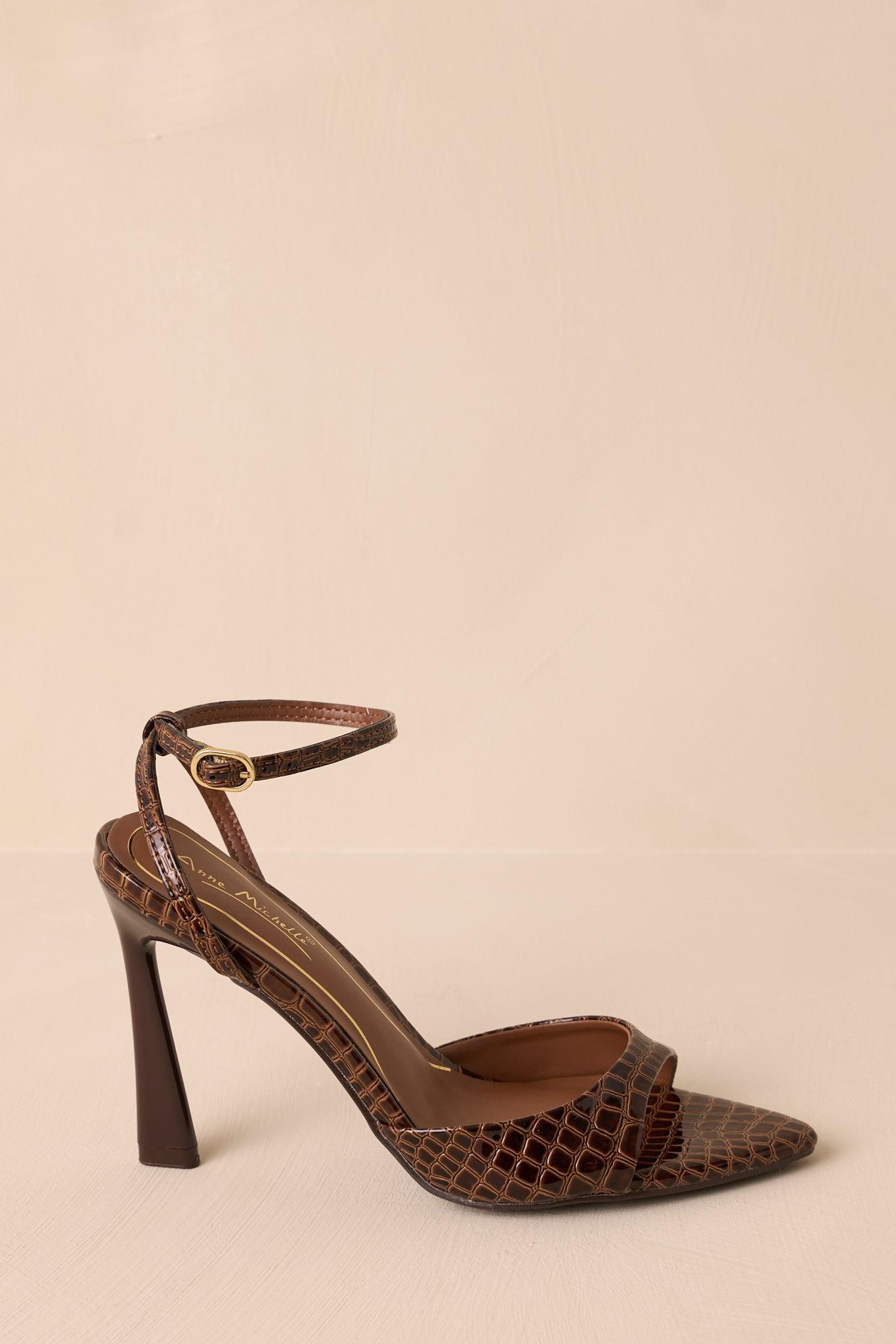 Chasing Perfection Dark Brown Pointed-Toe Ankle Strap Heels Product Image