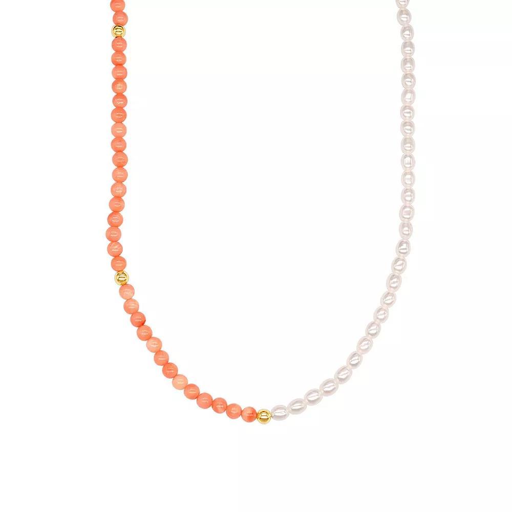 Jewelmak 14k Gold Freshwater Cultured Pearl & Pink Coral Necklace, Women's, Size: 17" Product Image