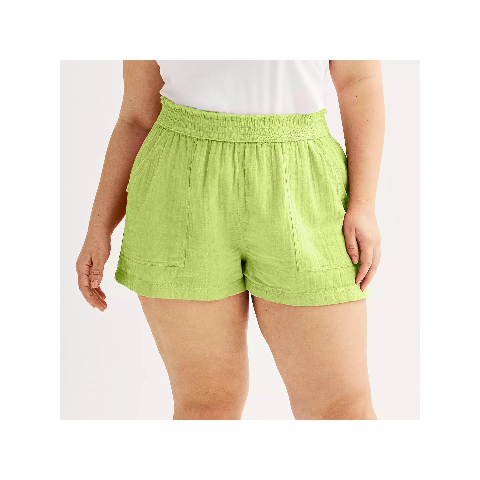 Juniors' Plus SO® High Rise Double Gauze Shorts, Women's, Size: 3XL, Green Tint Product Image
