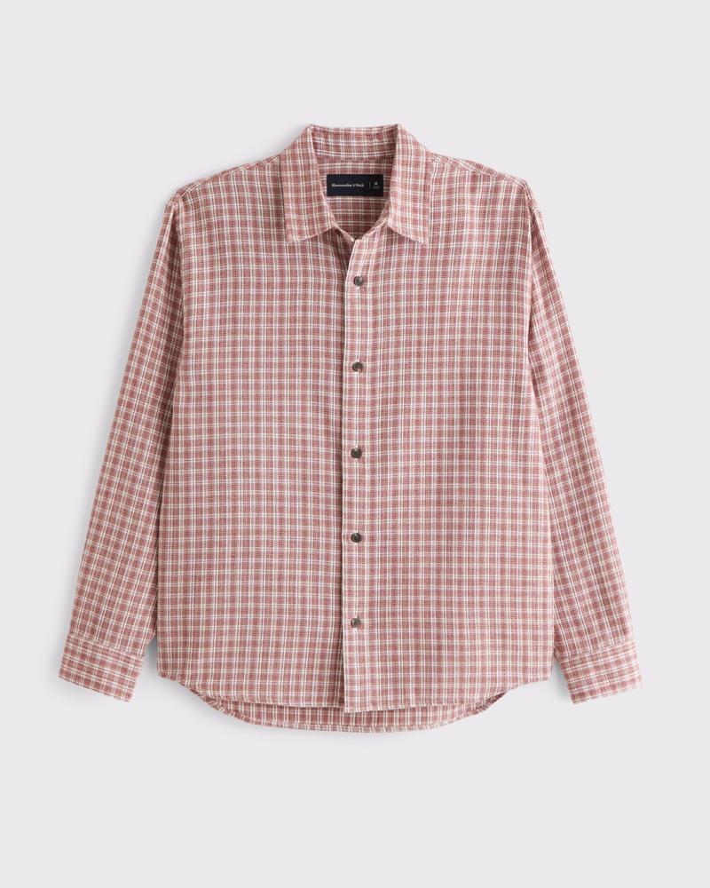 Long-Sleeve Textural Plaid Button-Up Shirt Product Image