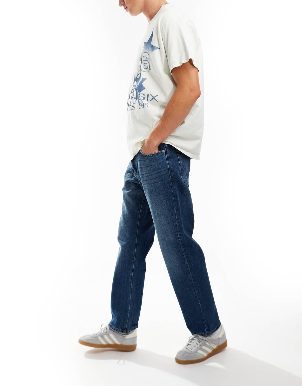ONLY & SONS Edge straight fit jeans in mid wash blue Product Image