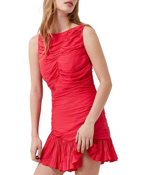 French Connection Althea Pleated Boat Neck Sleeveless Mini Dress Product Image
