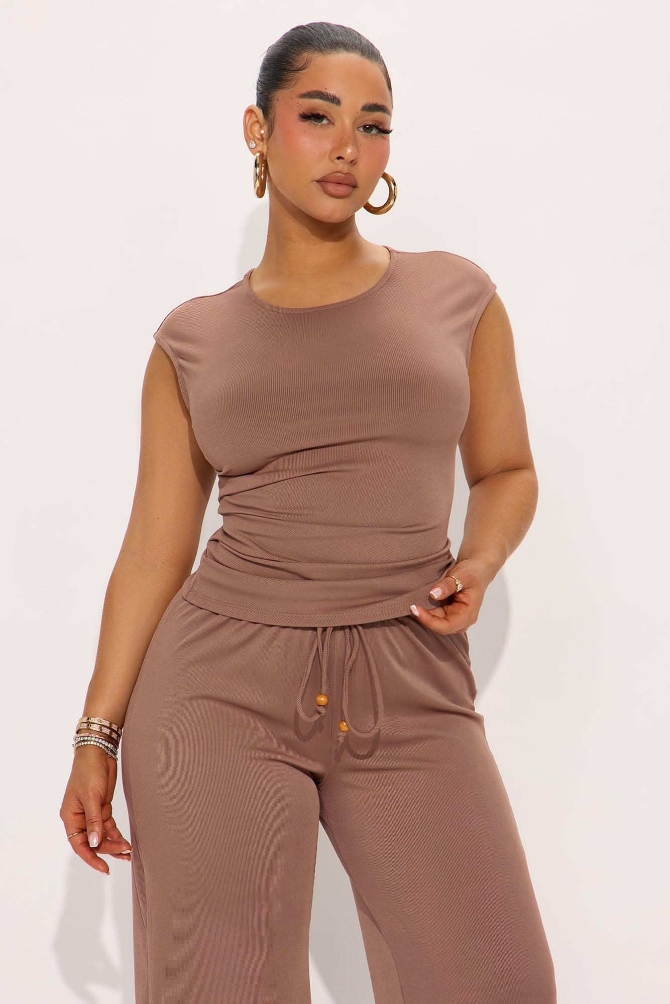 Cathy Ribbed Pant Set - Mocha Product Image