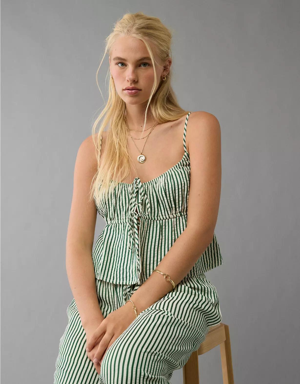 AE Tie Front Seersucker Cami Product Image