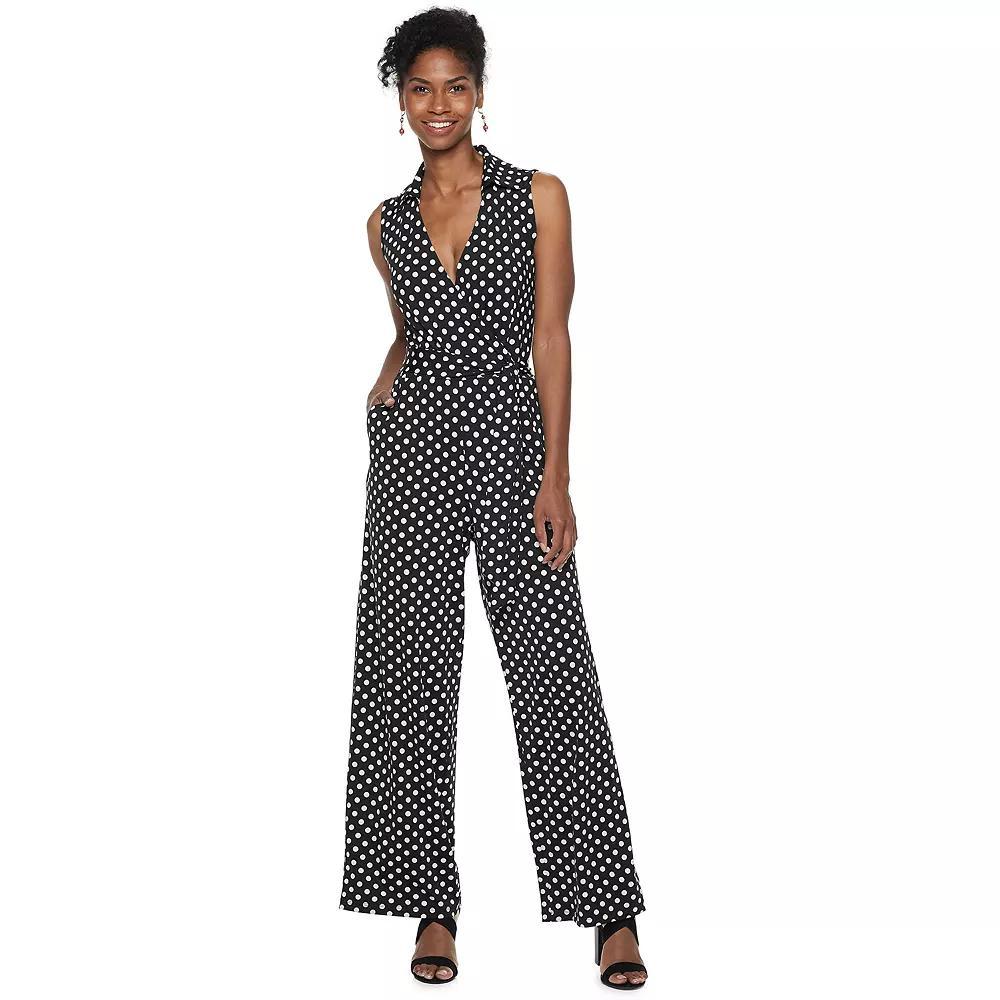 Womens Nina Leonard Print Collared Sleeveless Surplice Wide-Leg Jumpsuit Product Image