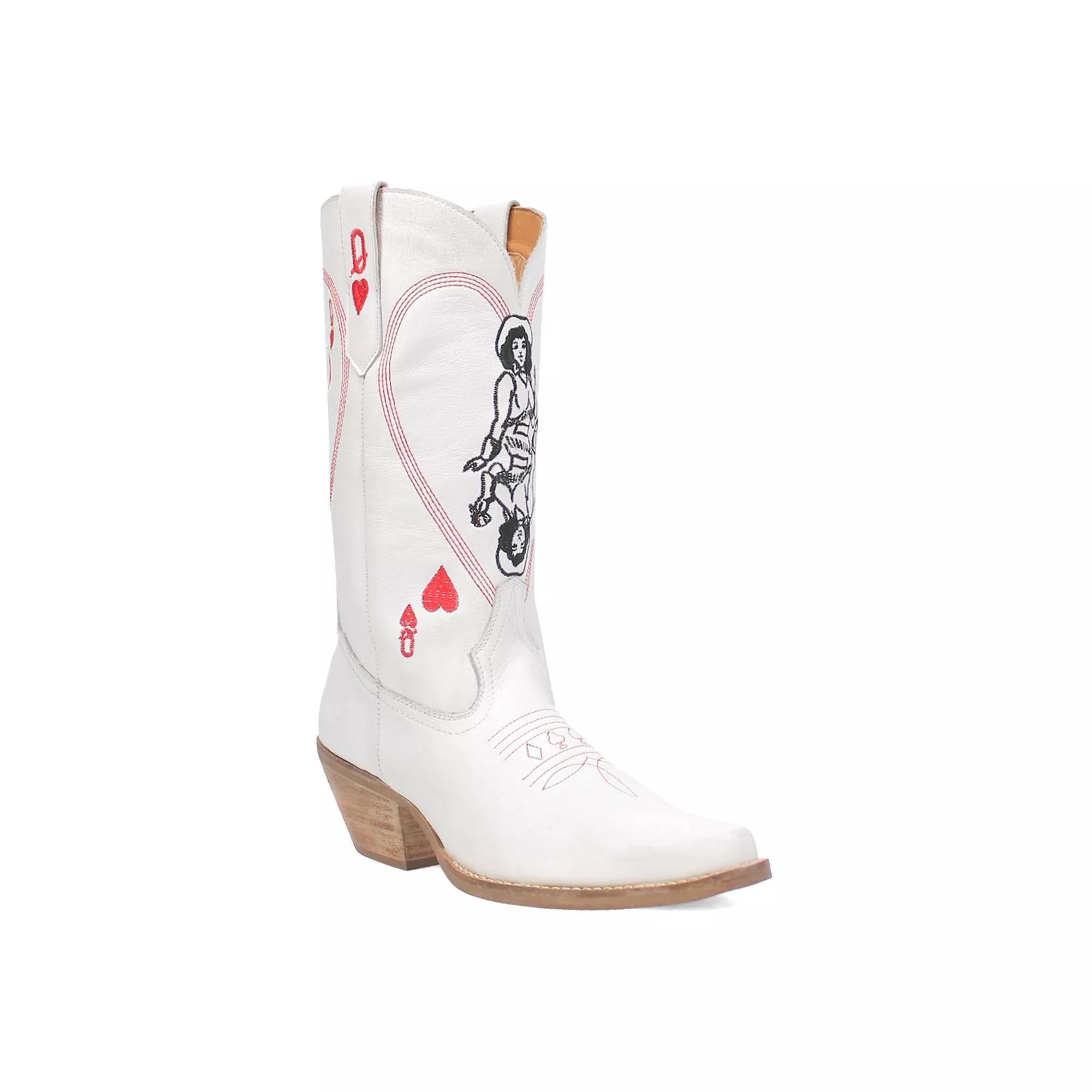 Dingo Queen A Hearts Embroidered Leather Mid Western Boots Product Image
