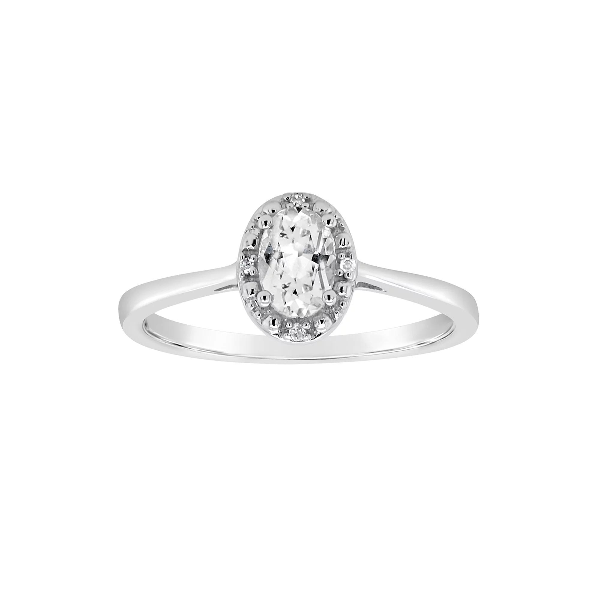 Celebration Gems Sterling Silver Oval Genuine Garnet Diamond Accent Frame Ring, Womens White Topaz Product Image