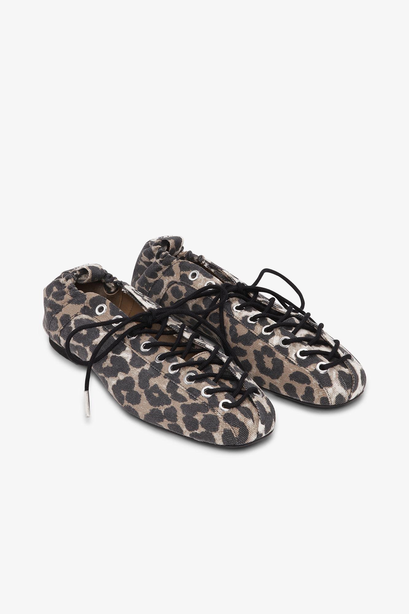 Leopard Printed Denim Lace-Up Ballerinas Product Image