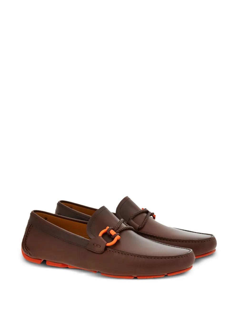 FERRAGAMO Gancini Leather Loafers In Brown Product Image