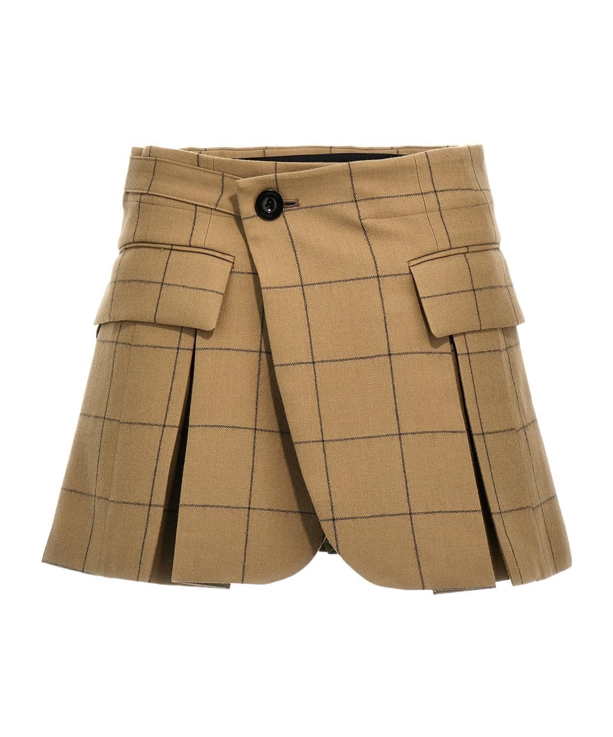 SACAI Checkered Skort With Front Pleats And Pockets In Beige Product Image