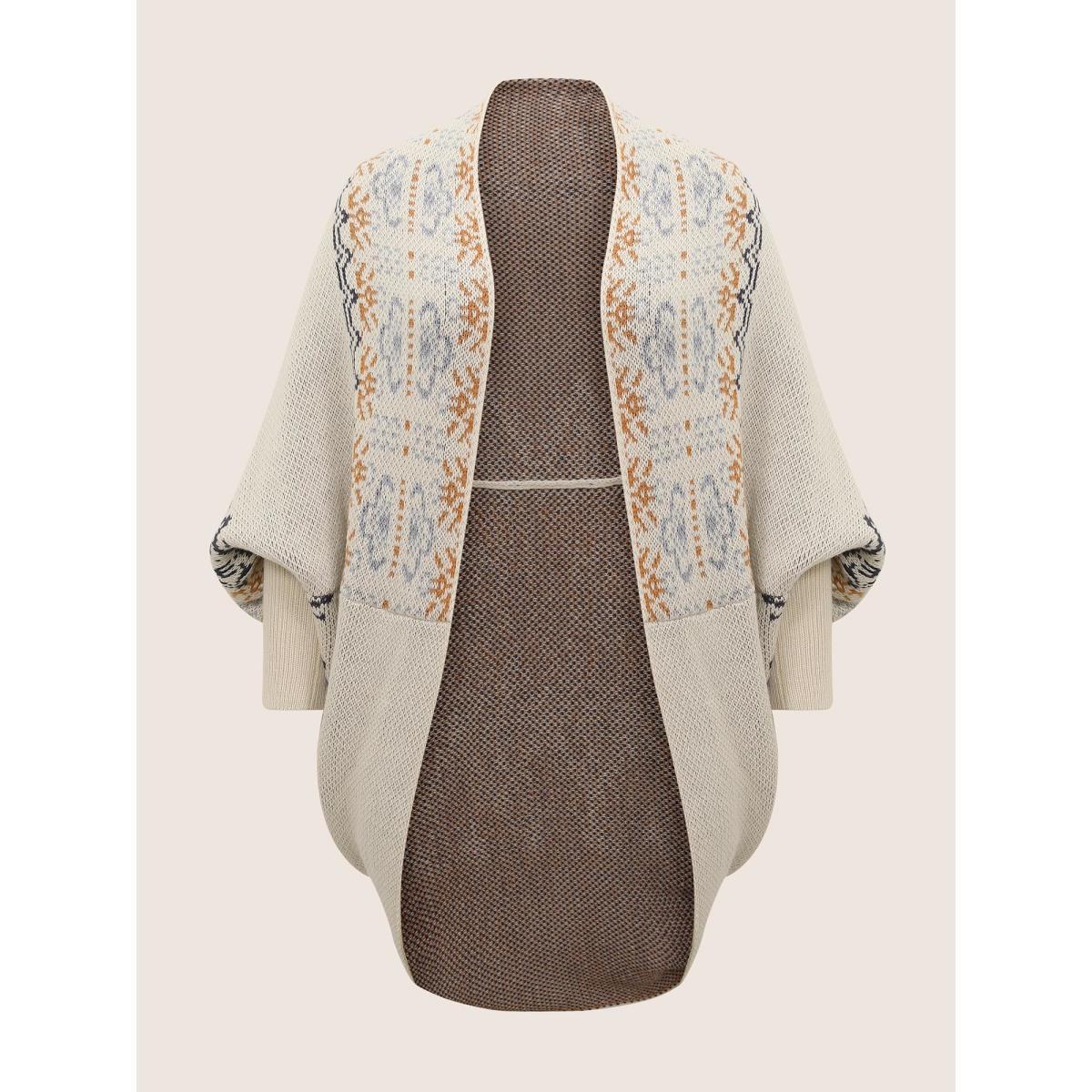 Plus Size Boho Print Dolman Sleeve Jacquard Cardigan Beige Women Casual Loose Long Sleeve Everyday Cardigans BloomChic 26/4X Product Image