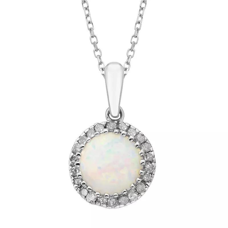 Lab-Created Opal & 1/8 Carat T.W. Diamond 10k Rose Gold Pendant Necklace, Womens Pink Product Image