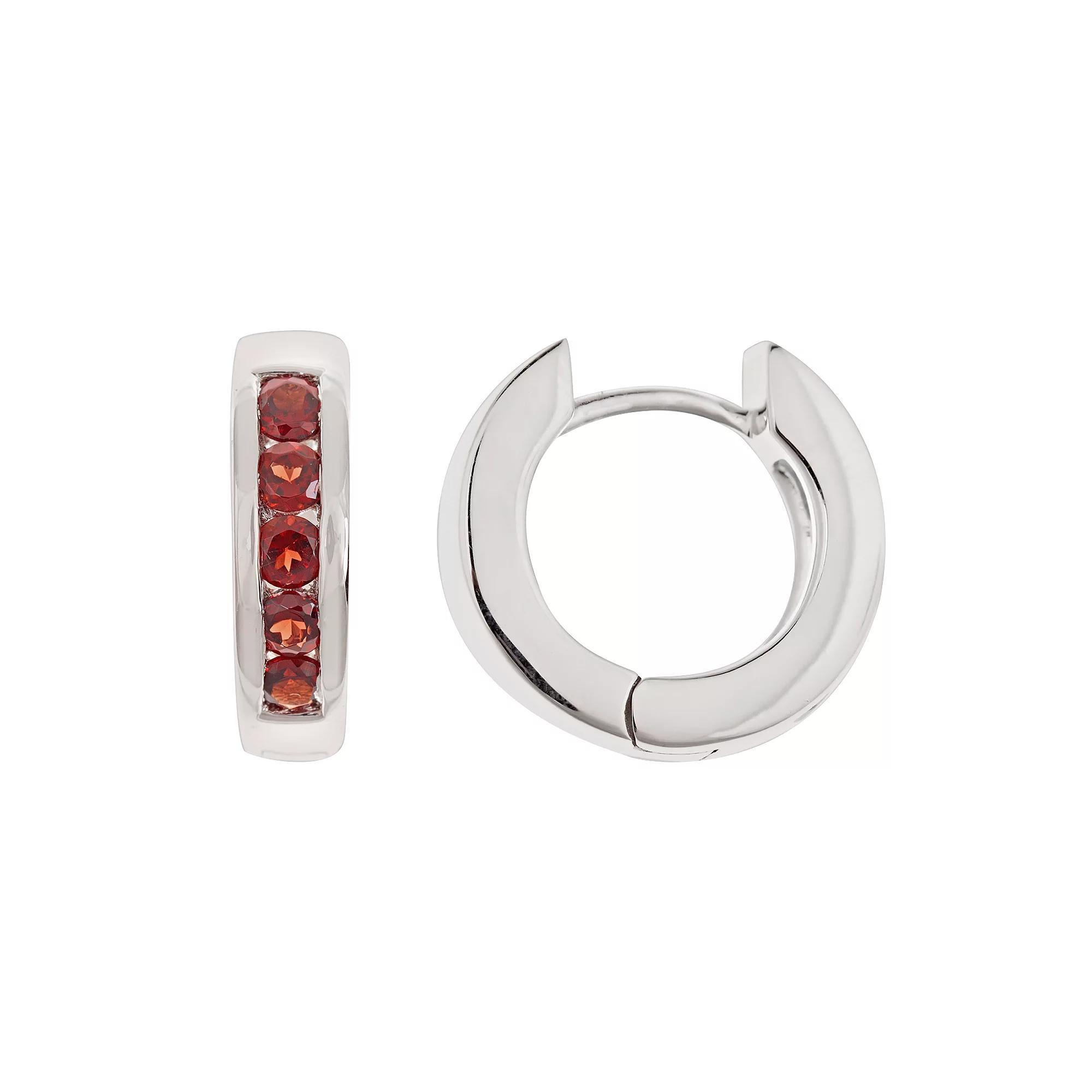 Celebration Gems Sterling Silver Garnet Hinged Hoop Earrings, Women's, Multicolor Product Image