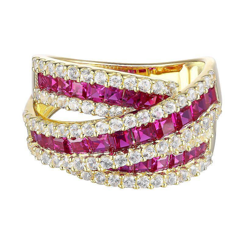 14k Gold Over Silver Lab-Created Ruby & Lab-Created White Sapphire Ring, Women's, Size: 6, Gold Tone Product Image
