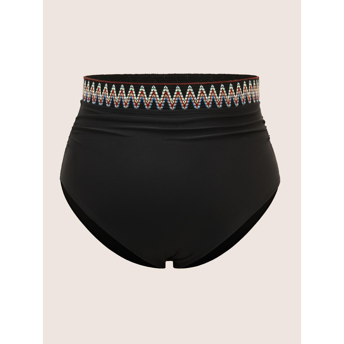 Plus Size Embroidered Elastic Waist High Rise Swim Bottom Women's Swimwear Black Beach Woven ribbon&lace trim High stretch Skinny High Rise Curve Swim Bottoms BloomChic 14-16/1X Product Image