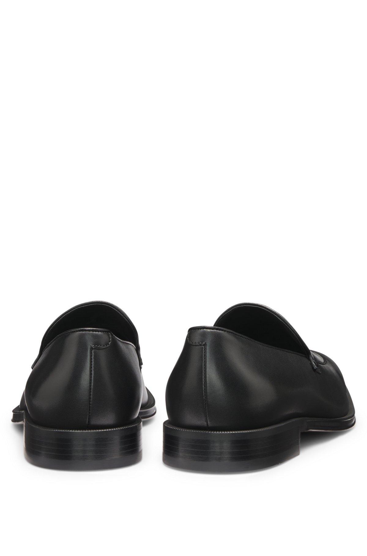 BOSS - Leather loafers with apron toe - Black Product Image