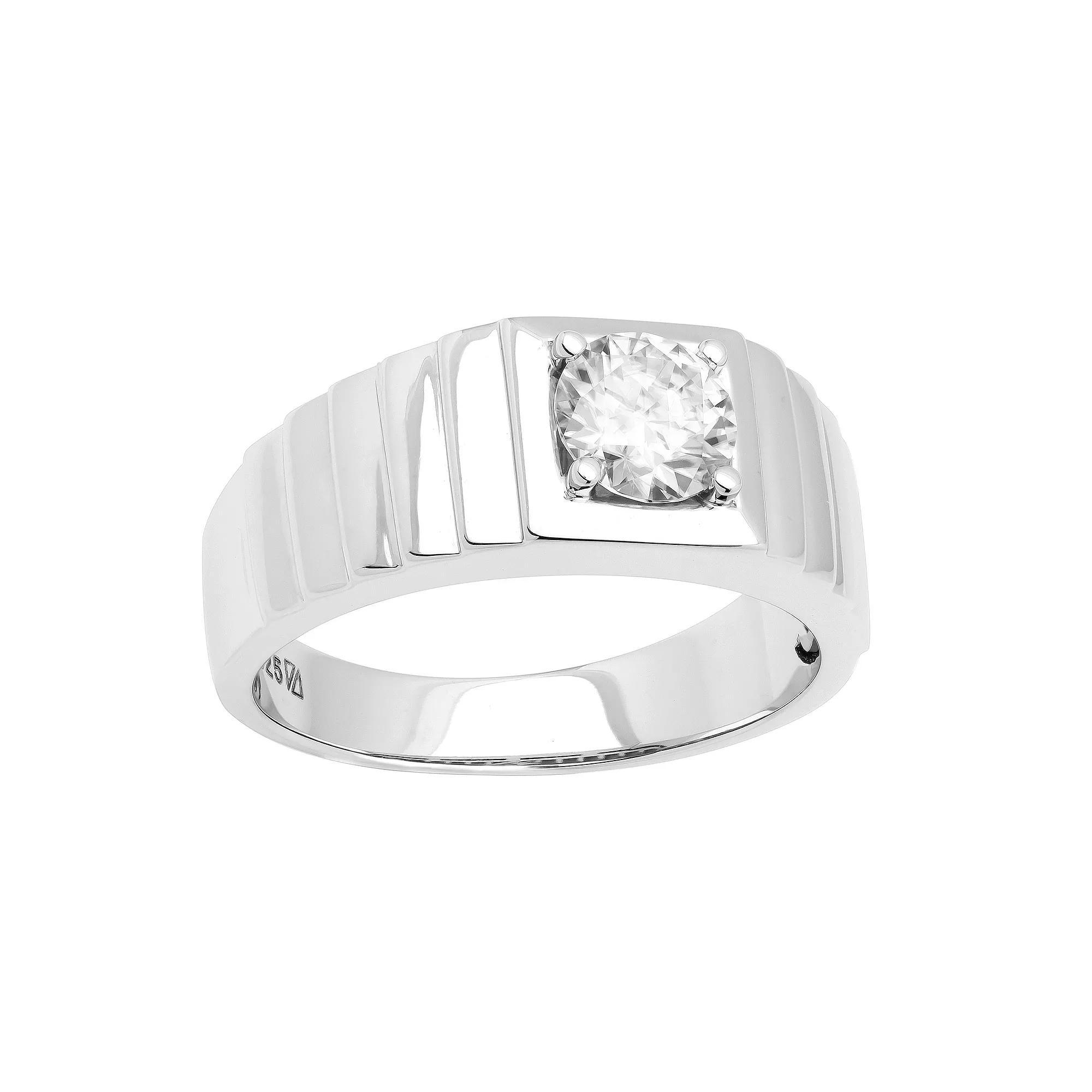 Men's AXL Sterling Silver Lab-Created Moissanite Solitaire Ring, Size: 10 Product Image