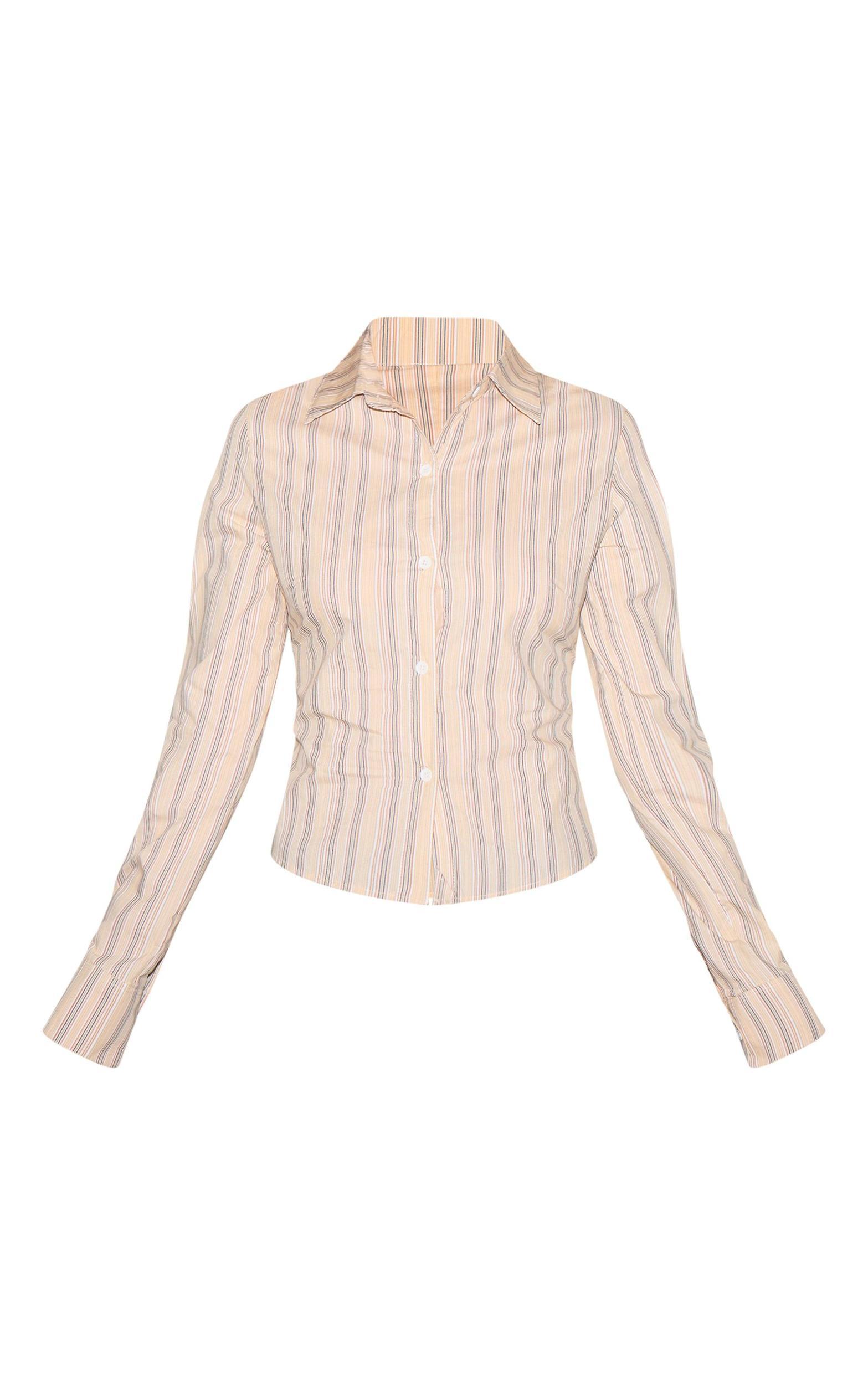Beige Striped Fitted Shirt Product Image