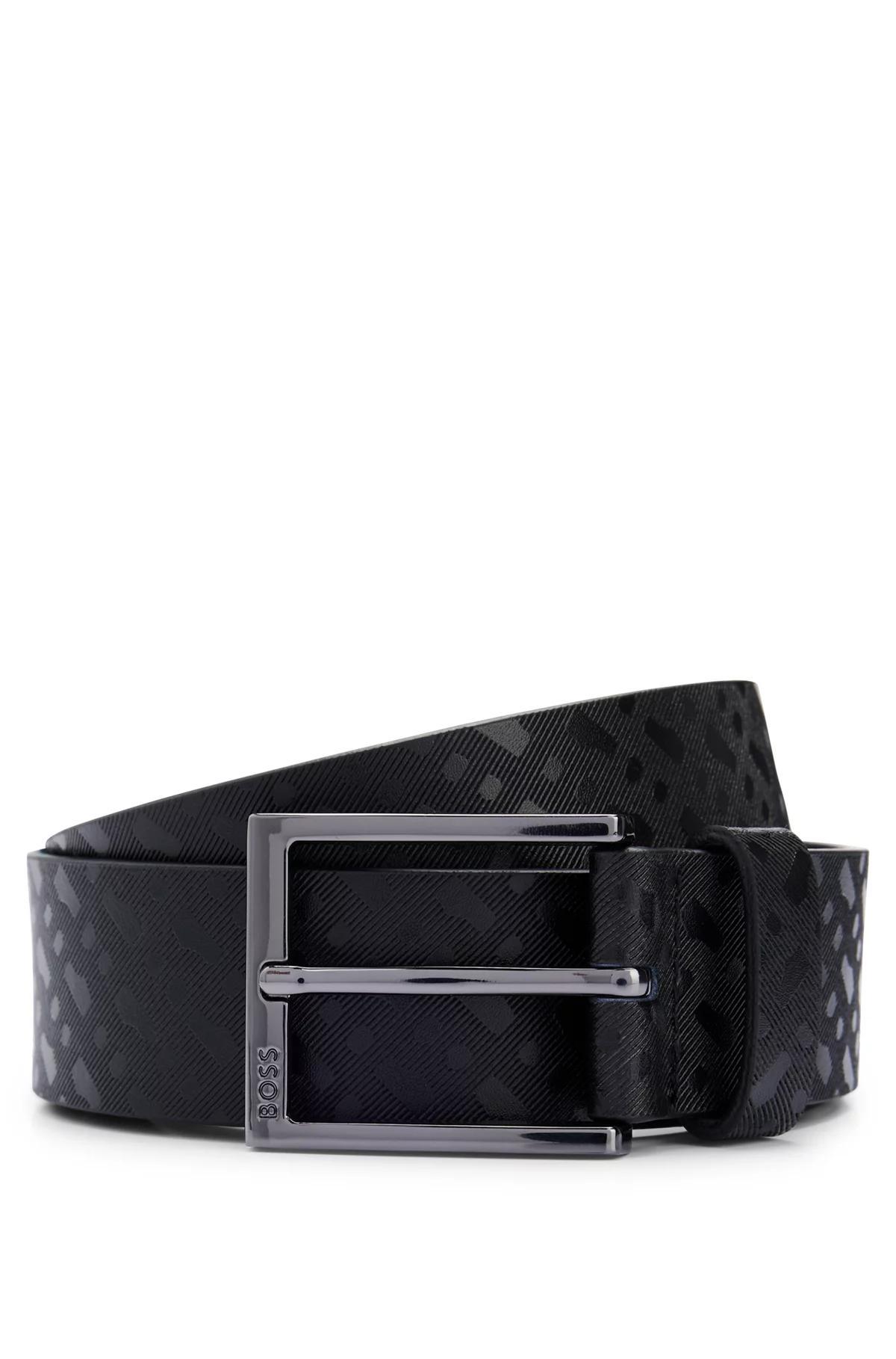 Italian-leather belt with embossed monograms Product Image