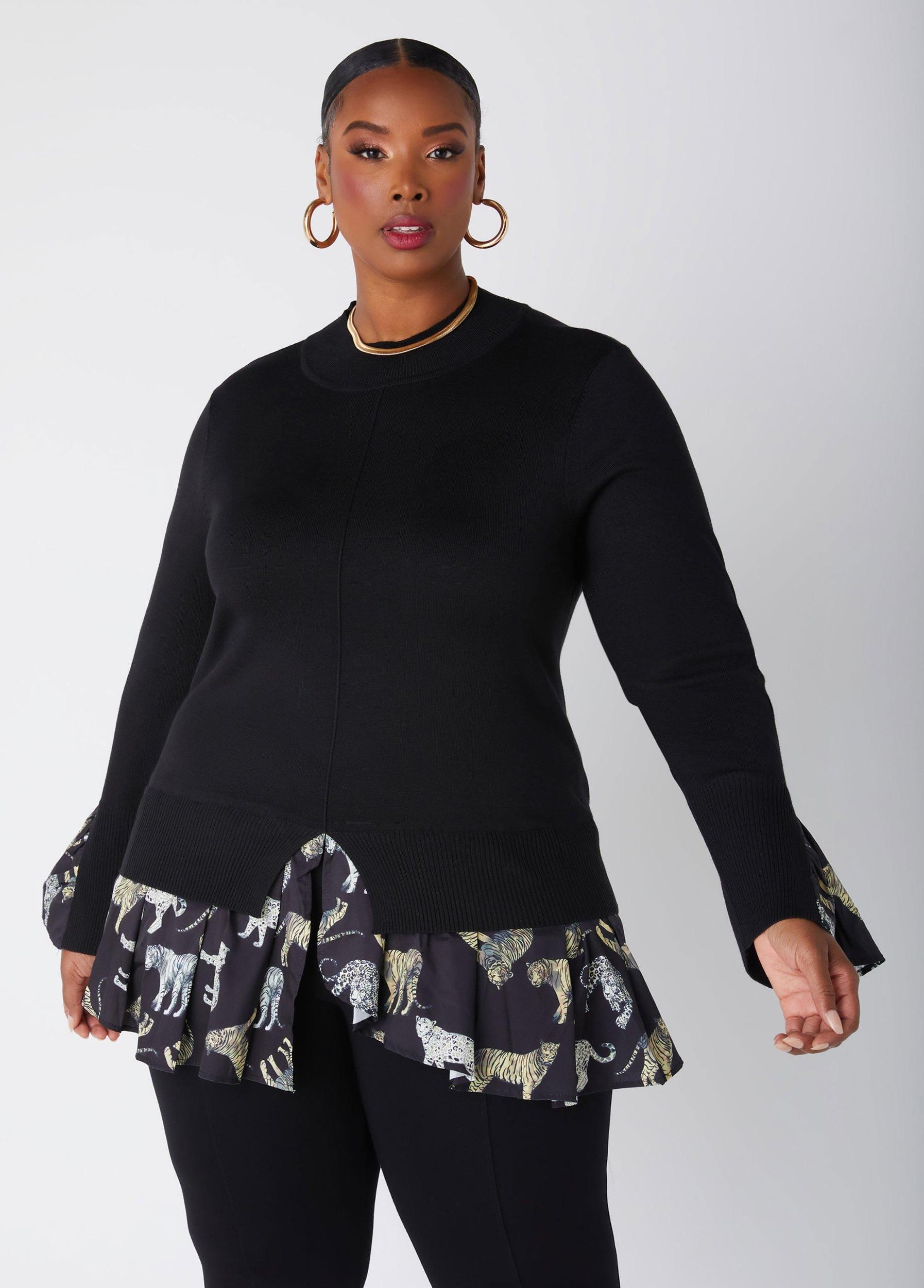 Animal Print Paneled Sweater Product Image