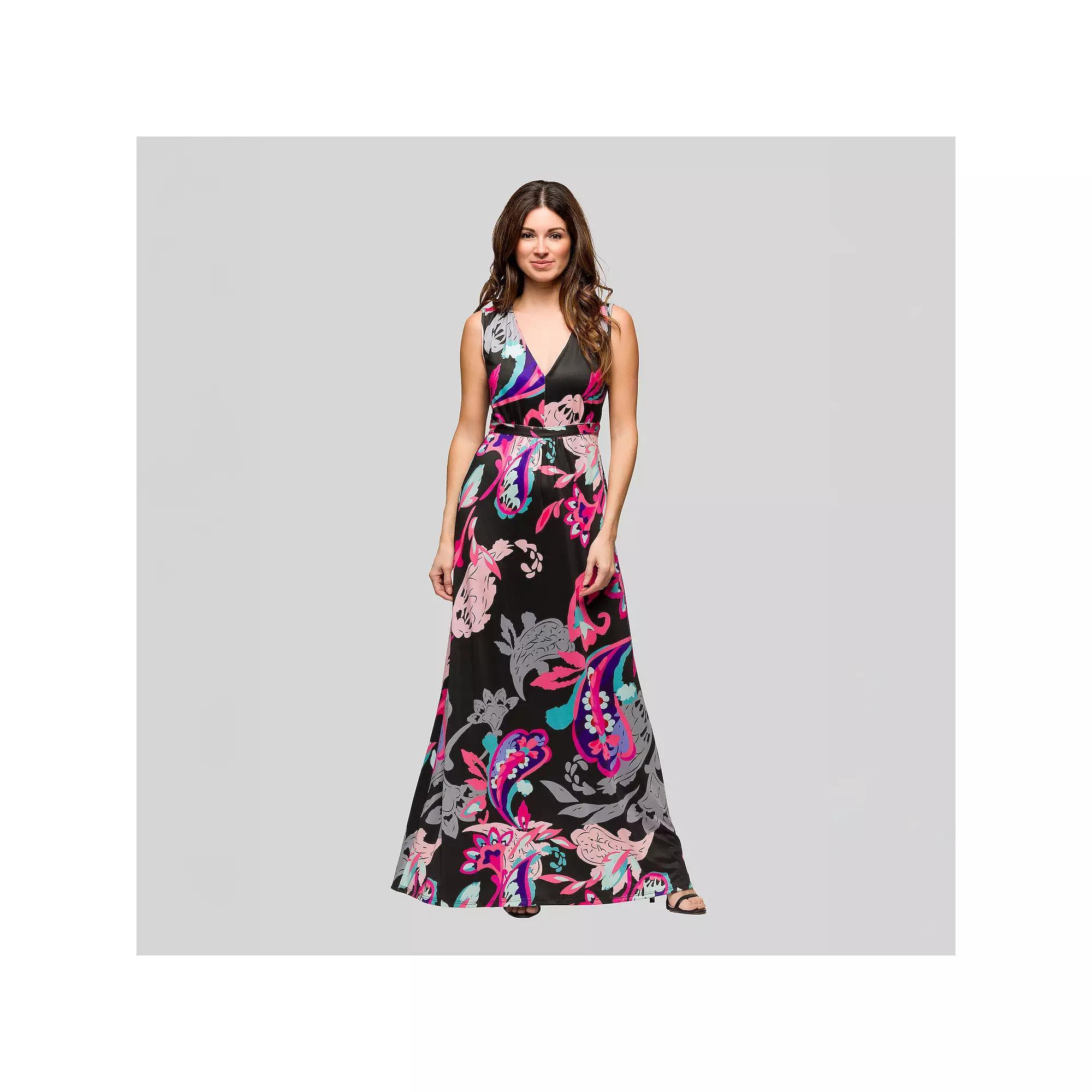 Women's 24Seven Comfort Apparel V-Neck Sleeveless Empire Waist Maxi Dress, Size: Small, Pink Team Product Image
