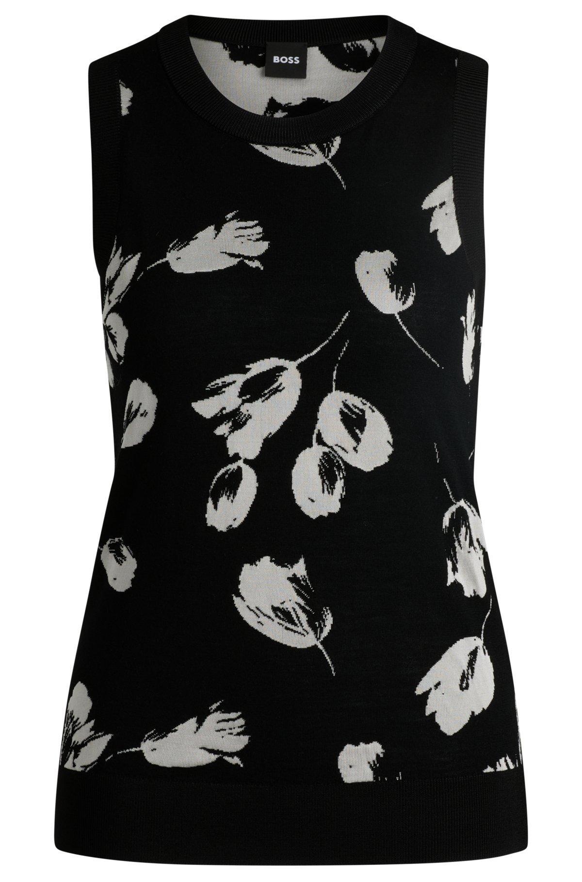 Merino wool knitted top with tulip jacquard Product Image