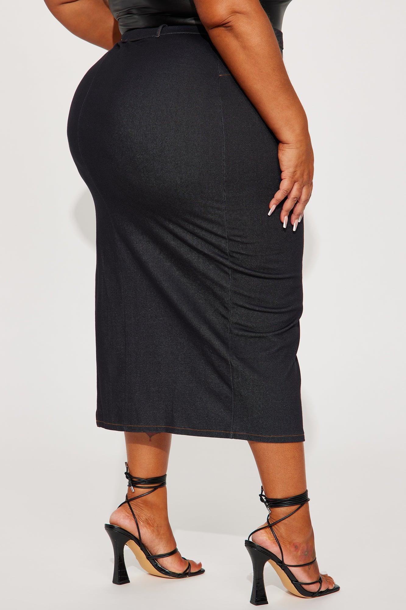 Feel Myself High Slit Maxi Skirt - Dark Wash Product Image