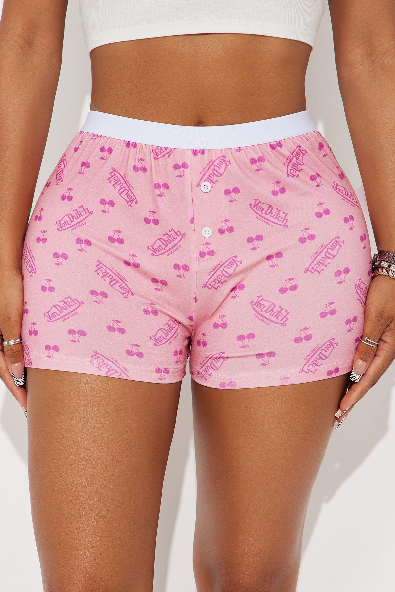 Von Dutch Printed Cotton Boxer Brief Shorts - Pink Female Product Image