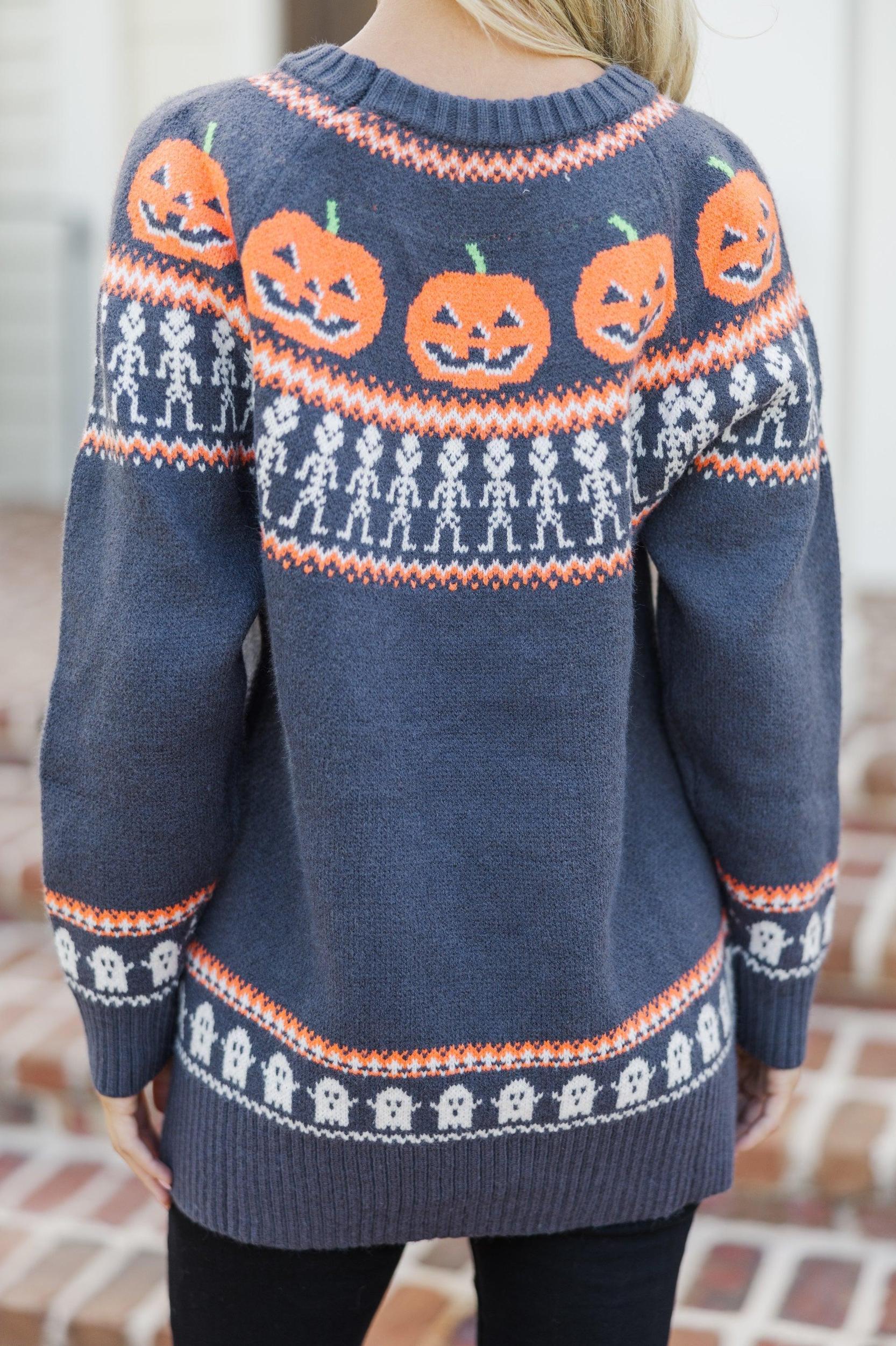 Spooky Season Charcoal Gray Halloween Sweater Female Product Image