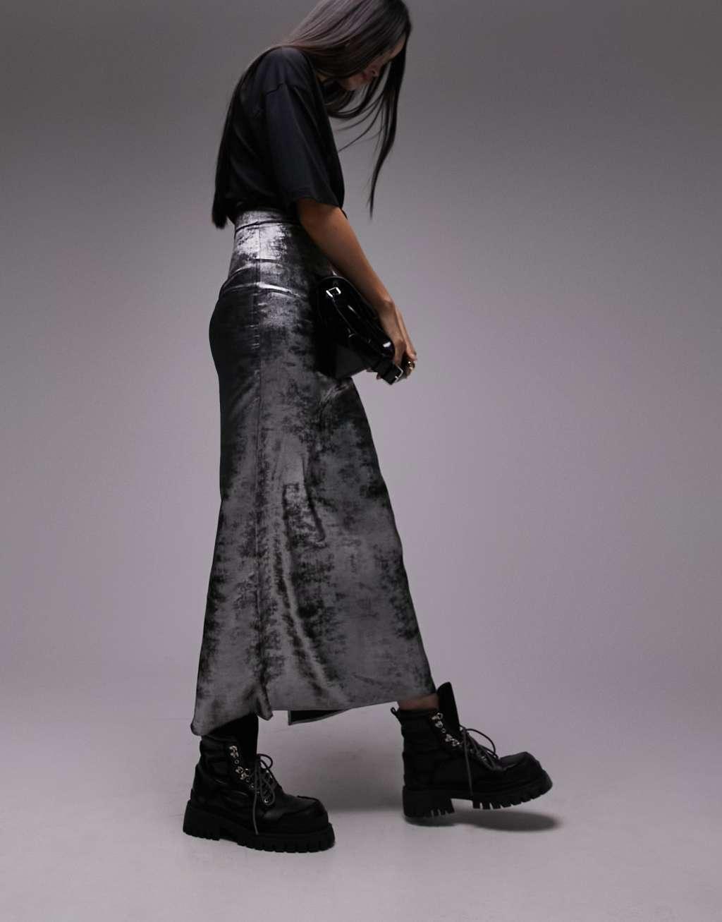 Topshop metallic super high waist maxi skirt Product Image