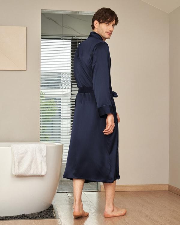 Lapel Collar Long Silk Robe Product Image