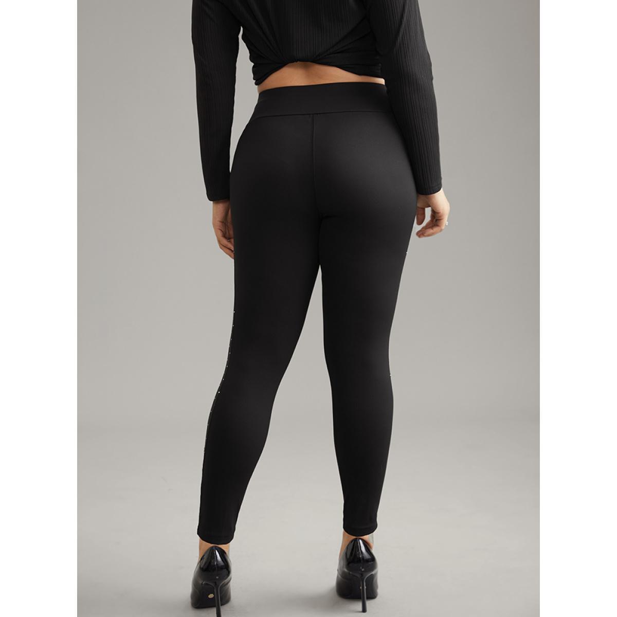 Plus Size Skinny Patchwork Side Elastic Waist Leggings Women Black Casual High stretch Skinny High Rise Dailywear Leggings BloomChic 30/6X Product Image
