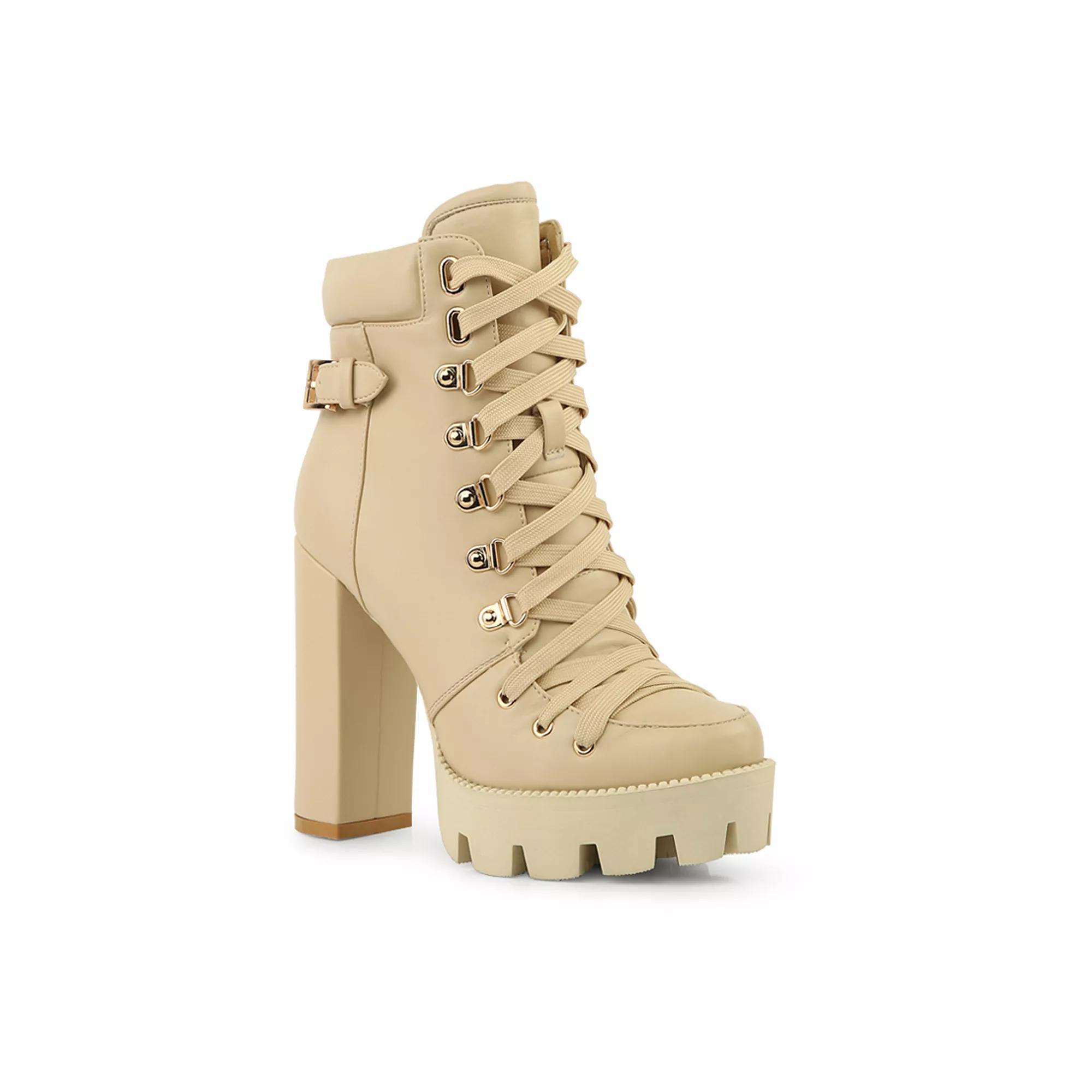 London Rag Willow Women's Combat Boots, Size: 8, Beige Product Image