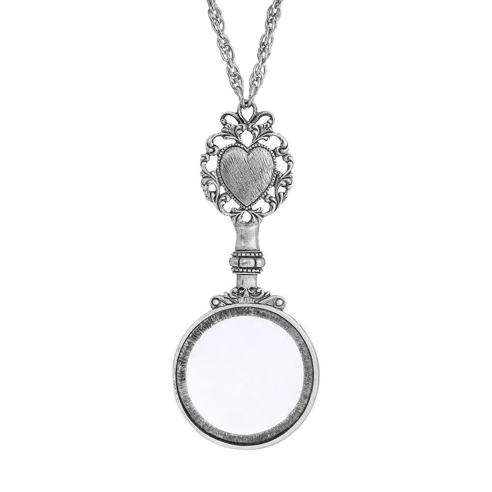 1928 Filigree Heart Magnifying Glass Necklace, Womens, Silver Tone Product Image