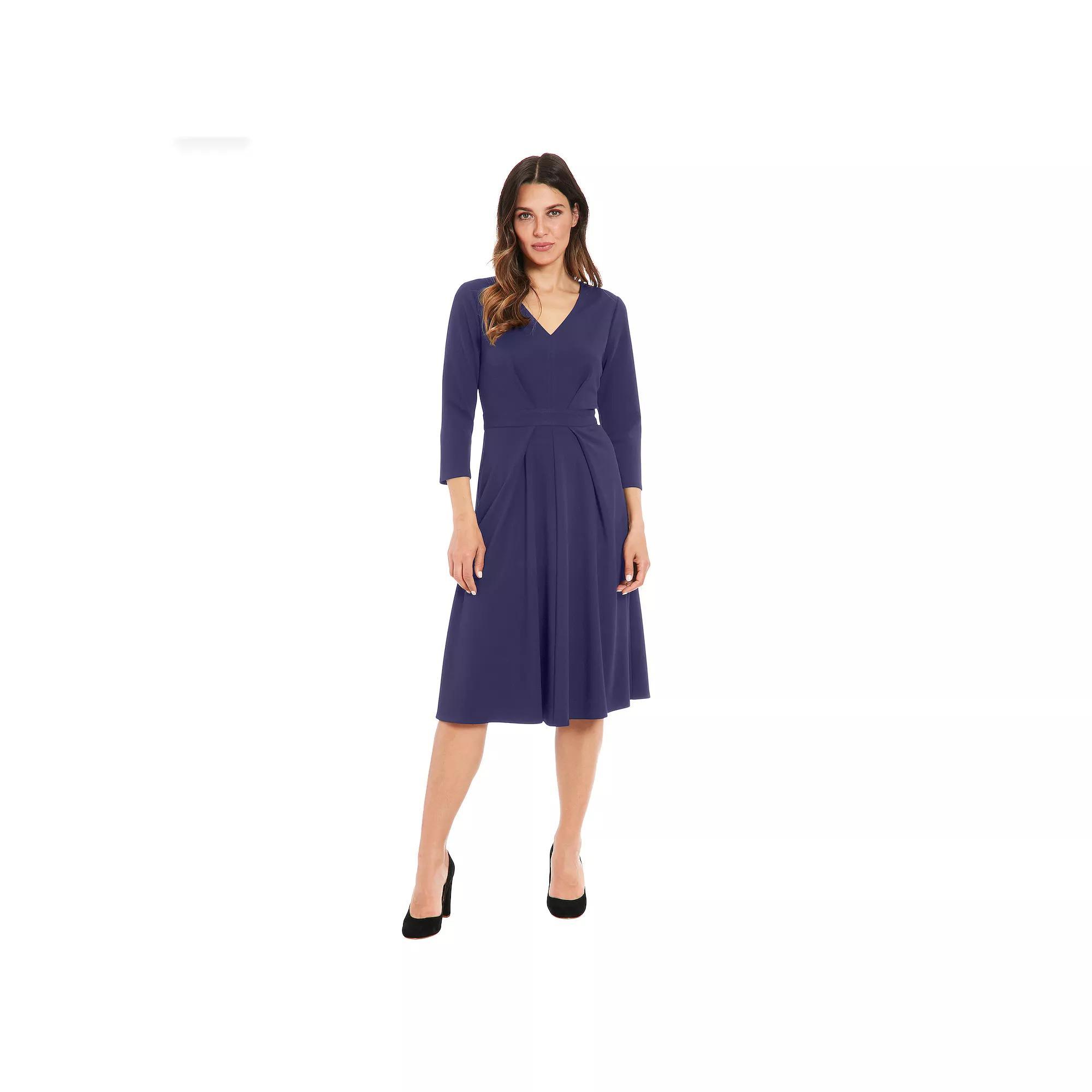 Women's London Times V-Neck Tuck Fit & Flare Dress, Size: 6, Blue Product Image