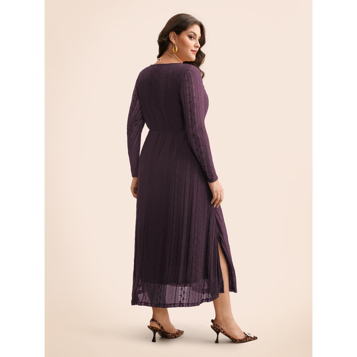 Plus Size Lace Panel Square Neck Tie Knot Dress DarkGreen Women Elegant Tie knot Square Neck Long Sleeve Curvy BloomChic 26/4X Product Image